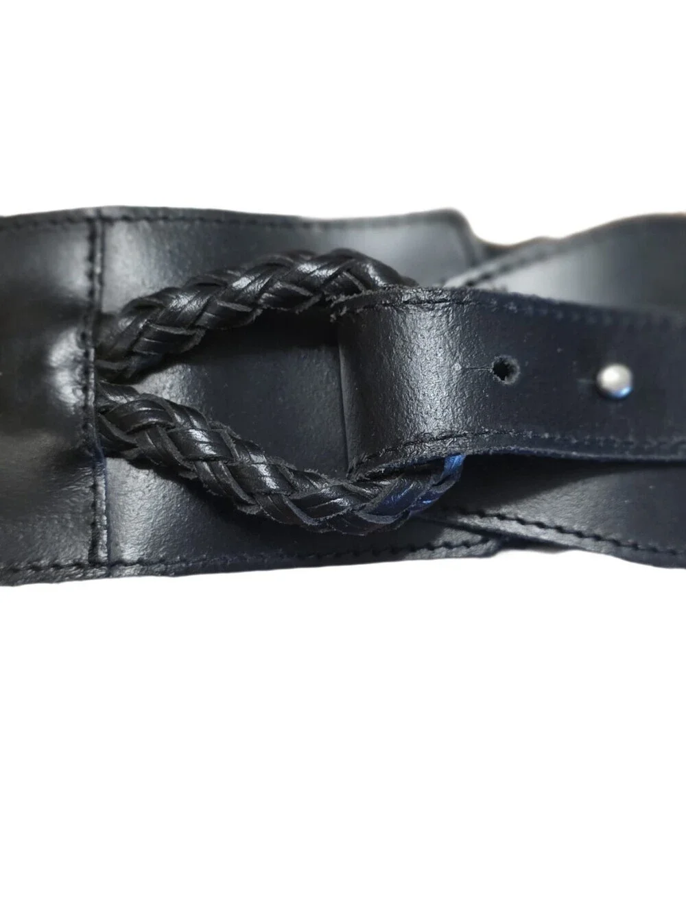 VTG 2006 Old Navy Wide Braided Leather Belt - Black Y2K Boho Excellent Condition